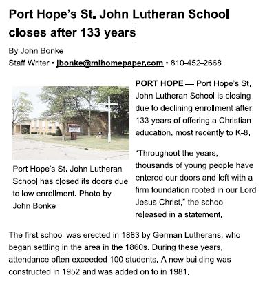St. John Lutheran School - Port Hope, Michigan