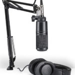 Audio-Technica AT2020PK Vocal Microphone Pack for Streaming/Podcasting, Includes XLR Cardioid Condenser Mic, Adjustable Boom Arm, and Monitor Headphones, Black